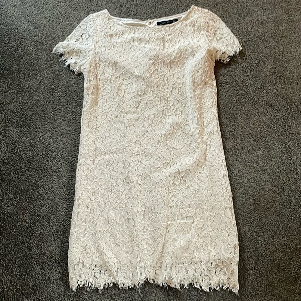 Zara S Cream ivory lace shift dresss